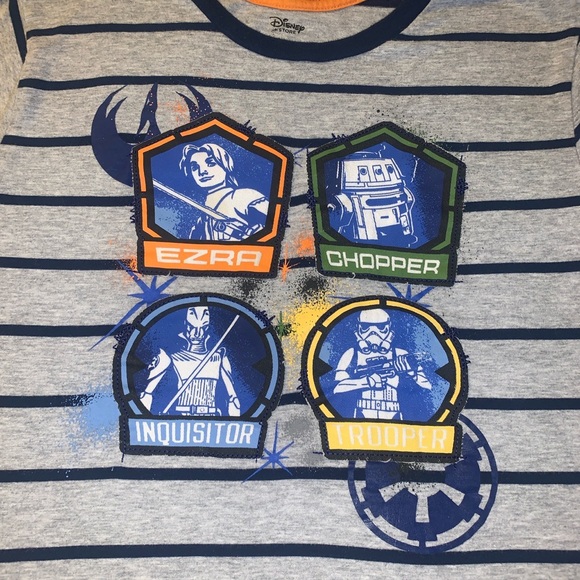 Boy's Size 9-10 Disney Store Star Wars Gray Navy Striped S/S T-Shirt Top Trooper - Picture 2 of 9